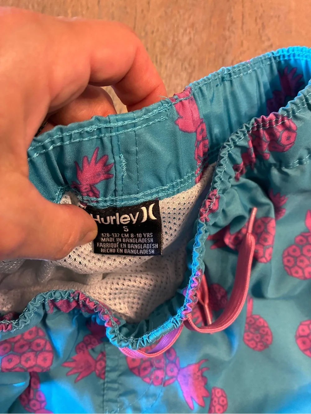 Hurley Boys Aqua Swim Shorts with Pink Pineapple Pattern size Small (8-10yrs)